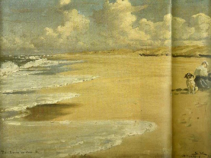 Peter Severin Kroyer stenbjerg strand med kunstnerens hustru marie kroyer malende Spain oil painting art